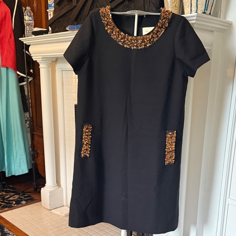 Kate Spade Shimmer beaded Dress with Gold Accents- worn about 3times. 385 retail
